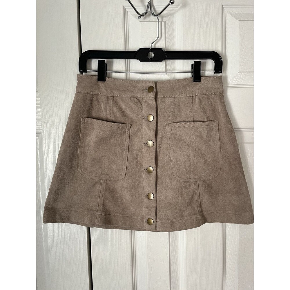 Altar’d State Button Up Faux Suede Tan Mini Skirt Women Small